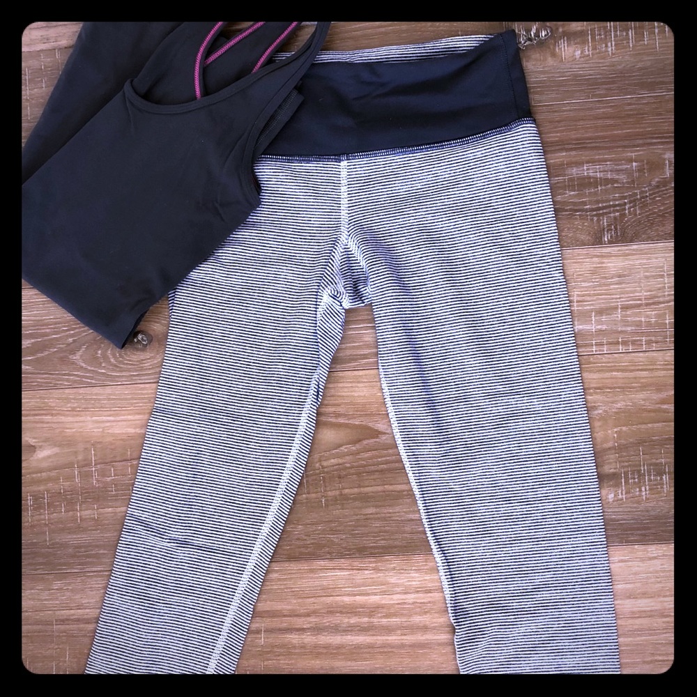SOLD Lululemon Grey and White Striped Crops